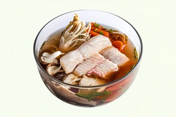 A photo of a clear soup bowl