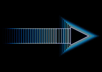 黒の背景に青いネオンの光の幾何学的な矢印の3dレンダリング