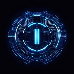 Futuristic Digital Interface Design Featuring Circular Geometric Patterns with Vibrant Blue Neon Lights for Technology and Innovation Themes