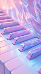 Melodic Serenity: A close-up shot of a piano keyboard. The keys radiate gentle light with soft, dreamy hues.