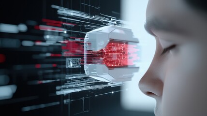 A futuristic representation of a mind interacting with digital data streams and advanced technology concepts.