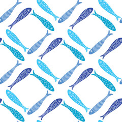 Cute sardines. Kids background.Seamless pattern. Can be used in textile industry, paper, background, scrapbooking.