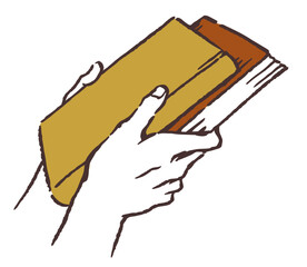 本を持つ手のイラスト。ベクターイラスト素材。