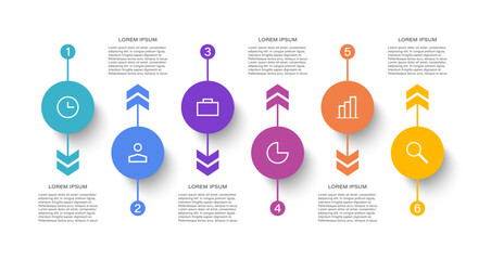 6 Colorful Infographic Elements With Thin Icons For Business Presentations