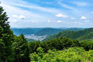 備中松山城展望台から見る高梁市の風景