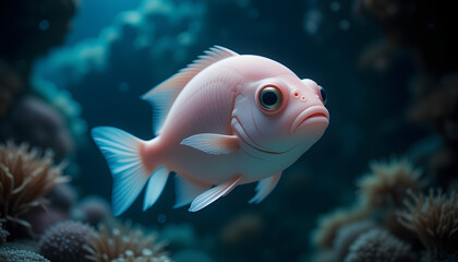 Fototapeta premium A pale pink fish, with smooth skin and large, expressive eyes