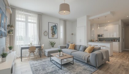 Find a trendy one-bedroom apartment with modern furnishings and d&eacute;cor that seamlessly combines comfort and style.