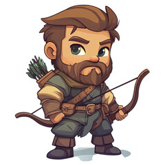 Naklejka premium Cartoon archer with bow and arrow quiver ready to shoot on transparent background