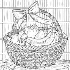 Obraz premium Fruit in a basket on the table.Coloring book antistress for children and adults. 
