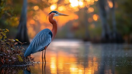 Vibrant Wildlife in Okefenokee Swamp at Sunset Glow