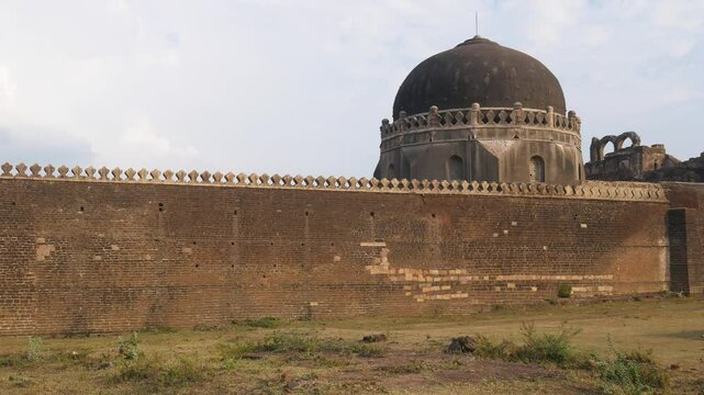 Panoramic view of amazing fort at Bidar, ancient stone wall gateway famous unesco travel destination, Karnataka, India