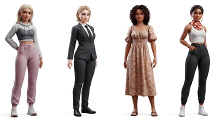 Obraz premium 3D Illustration of Executive Business Attire Models � Three-Piece Suits, Pencil Skirts & Heeled Shoes
