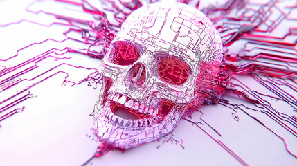 Digital Skull Design with Circuit Patterns in Neon Colors