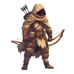 Fototapeta premium Hooded archer stands ready with bow and arrows in a fantasy illustration style