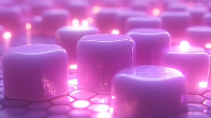 Abstract pink glowing 3D cylinders.