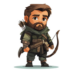 Naklejka premium Illustration of a cartoon archer with a bow and arrows standing on a surface