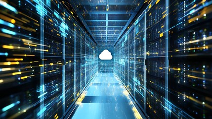 Cloud computing data center server room.