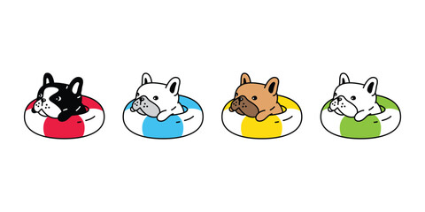 dog vector french bulldog icon swimming ring inflatable pool beach ocean cartoon character puppy pet doodle symbol illustration isolated design