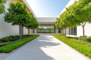Fototapeta premium Modern building entrance with trees