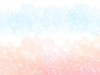 春の桜と花びらと青空イメージのテクスチャー背景素材。桜並木のイメージ。うっすら。ほんのり。ふんわり。