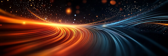 Obraz premium Futuristic Light Trails Abstract Background with Orange and Blue Streaks Dynamic Speed Technology Concept Modern Visual Effect Backdrop for Graphics