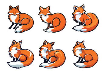 A series of cartoon foxes are shown in various poses