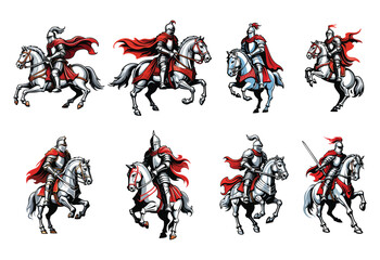 A series of medieval knights riding horses