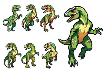 Fototapeta premium A series of green dinosaurs with one of them having a yellow belly