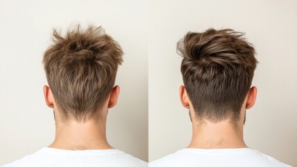 Casual hairstyle variations showcasing modern looks for men with textured short hair from the back.