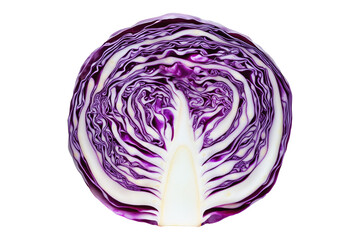 Obraz premium Close-up of a sliced purple cabbage isolated on transparent background. Concept of fresh vegetables and healthy eating