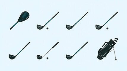 Obraz premium Golf clubs and bag simple vector graphics minimalist style stock 