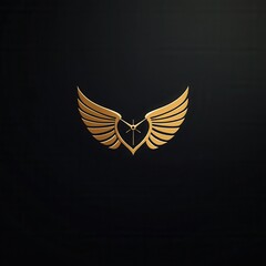 Fototapeta premium Elegant Golden Winged Heart Logo Design on Dark Background Signifying Freedom, Love, and Spirituality in Modern Aesthetic Approach