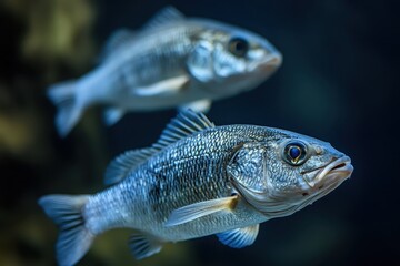 Fototapeta premium Fresh fish sea bass on black background