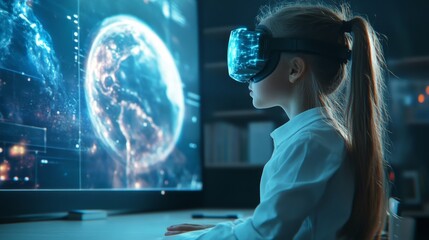 Futuristic Classroom with AI and Holographic Learning Technology
