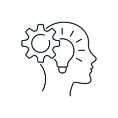 Come up with something new. Unconventional, creative thinking. Vector linear icon isolated on white background.