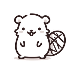 Cartoon Beaver, Cheerful, Representing Diligence and Construction, White Background with copy space