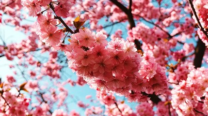 Beautiful Cherry Blossom Tree in Full Bloom Against Clear Sky