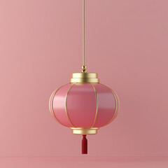 Obraz premium A gold and pink lantern is suspended from a hook, creating a beautiful and elegant display. The lantern's pink color and gold accents give it a warm and inviting appearance