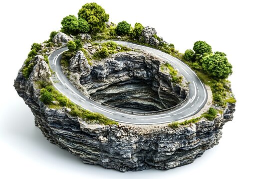 A winding road traversing a cross section of a land formation