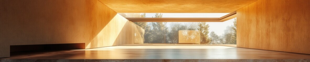 Modern Architectural Interior with Natural Light and Wooden Elements Showcasing Open Space and Serenity in a Contemporary Setting