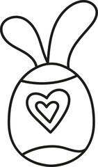 boho groovy easter egg Bunny-shaped egg with a heart design for coloring or crafting. in doodlecolor style