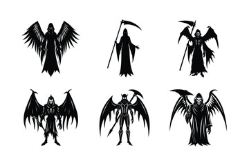 Six Silhouettes of Death Angels Holding Various Implements