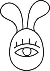 boho groovy easter egg Cartoon bunny with an eye, simple line art design. in doodlecolor style