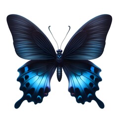 A dark blue flying butterfly isolated on white background 