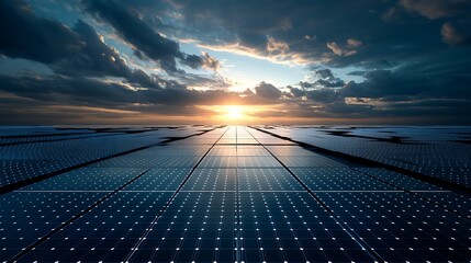 A futuristic mega solar farm seen from above, advanced solar technology in perfect grid formation, brilliant reflections of the sky on the polished panels, sci-fi inspired lighting, ultra-HD,