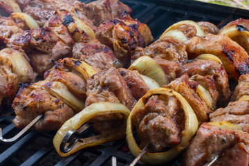Beef and zucchini on the grill. Spring barbecue
