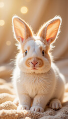Obraz premium Cute rabbit gazing calmly against a soft, illuminated background 