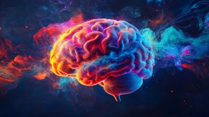 Fototapeta premium Concept art of a human brain exploding with knowledge and creativity.