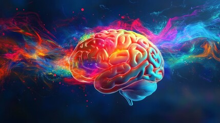 Fototapeta premium Concept art of a human brain exploding with knowledge and creativity.