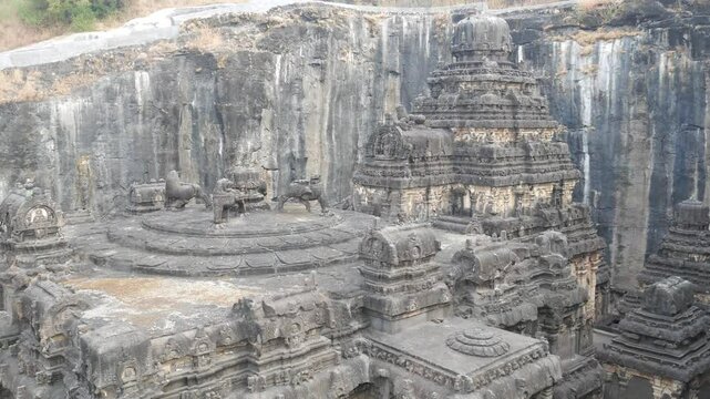 Amazing Ellora Caves detailed carvings, extraordinary rock cut temples famous unesco travel destination, India